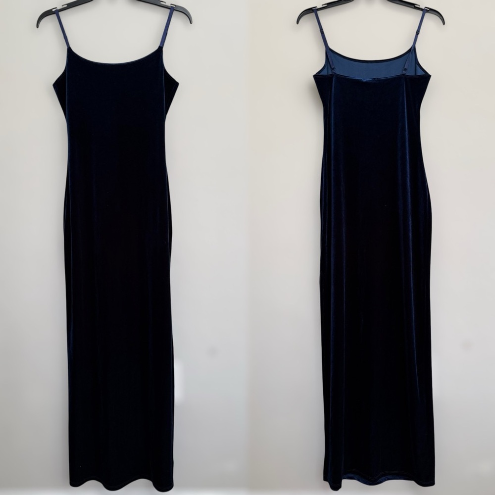Vtg Y2K Bebe Blue Velvet Maxi Slip Dress Size M Whimsigoth Siren Grunge Witchy